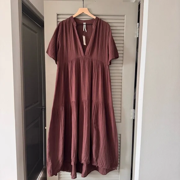 Anthropologie | Cottage Core The Kallie Flowy V-Neck Cotton Maxi Dress ~ NWT M - Picture 4 of 9